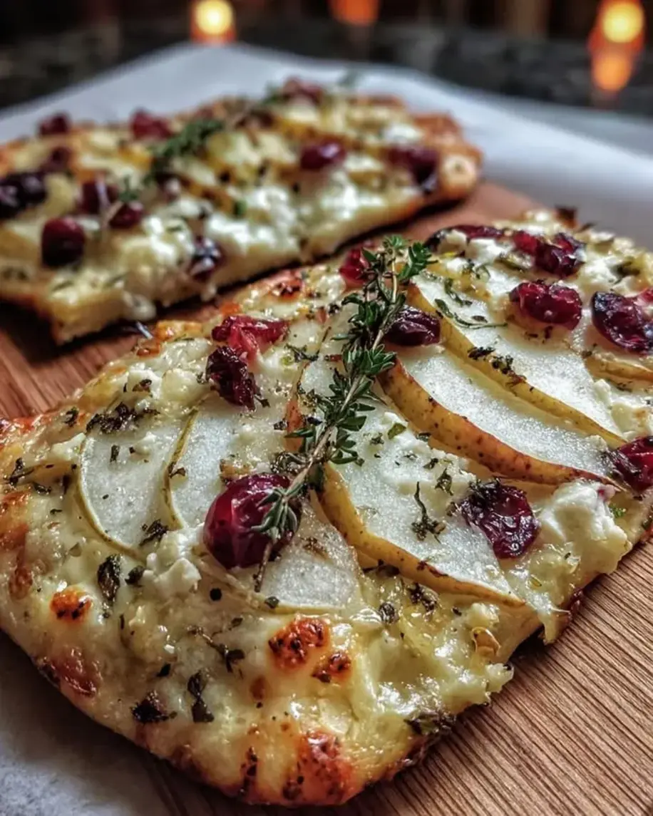 Pear Brie and Cranberry Flatbread with Thyme