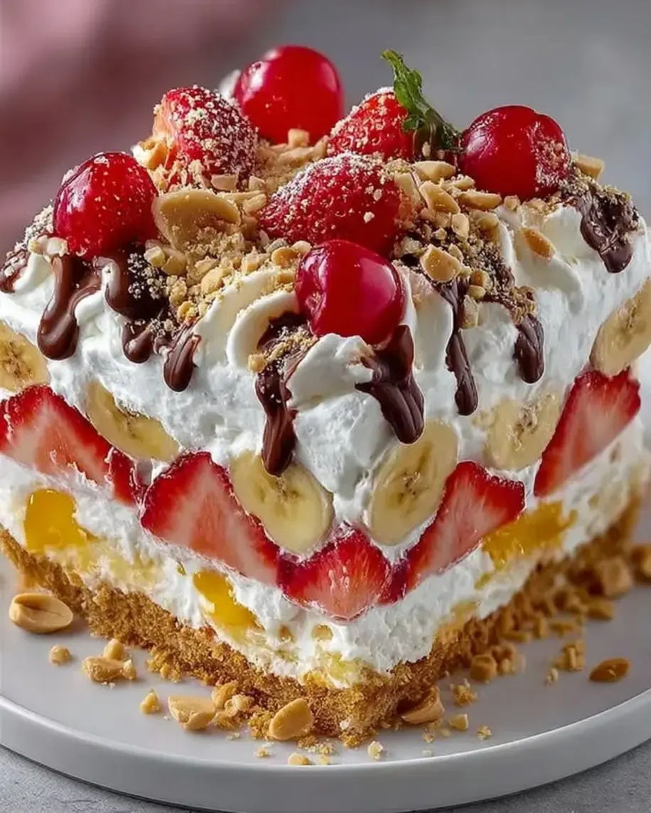 Easy No Bake Banana Split Cake All the flavors of a banana split in a chilled no bake cake Who are you sharing this slice of nostalgia with