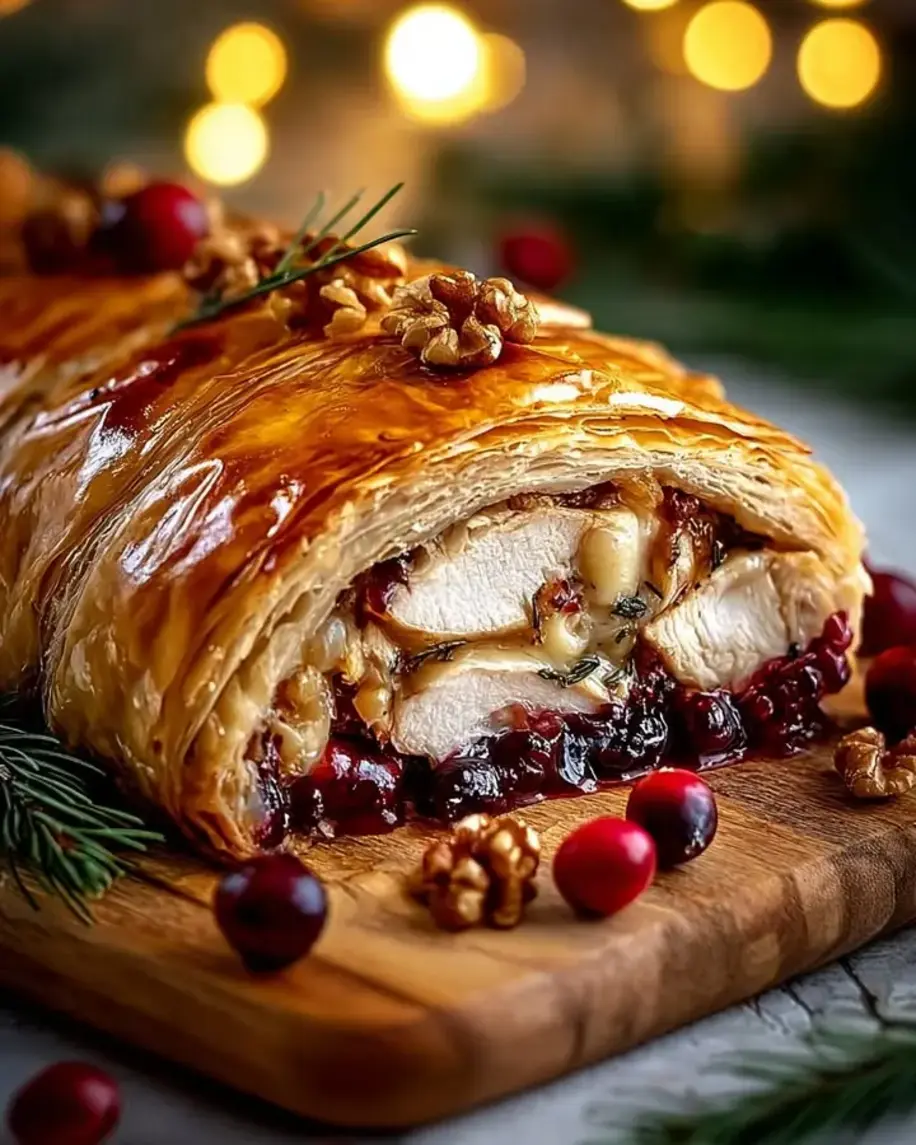 Golden Holiday Chicken Wellington with Brie Cranberry