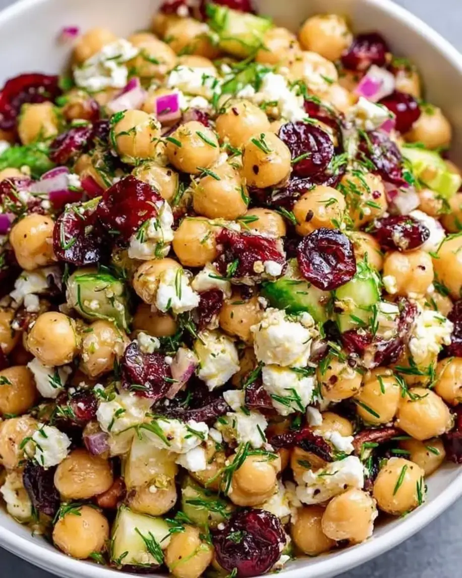 Feta and Cranberry Chickpea Salad with Lemon Vinaigrette