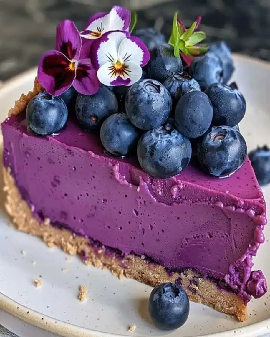 No Bake Blueberry Velvet Cheesecake