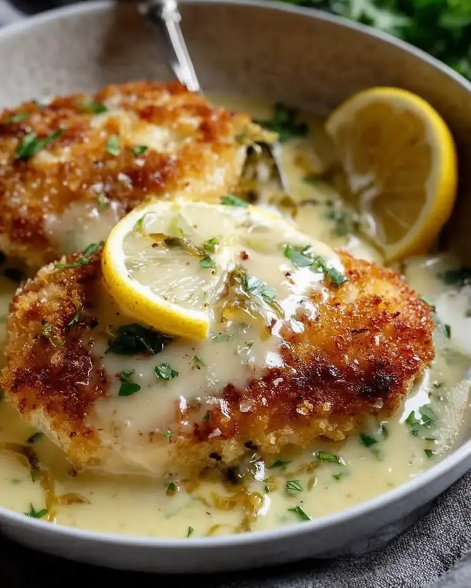 Lemon Pecorino Crusted Chicken with Creamy Lemon Sauce