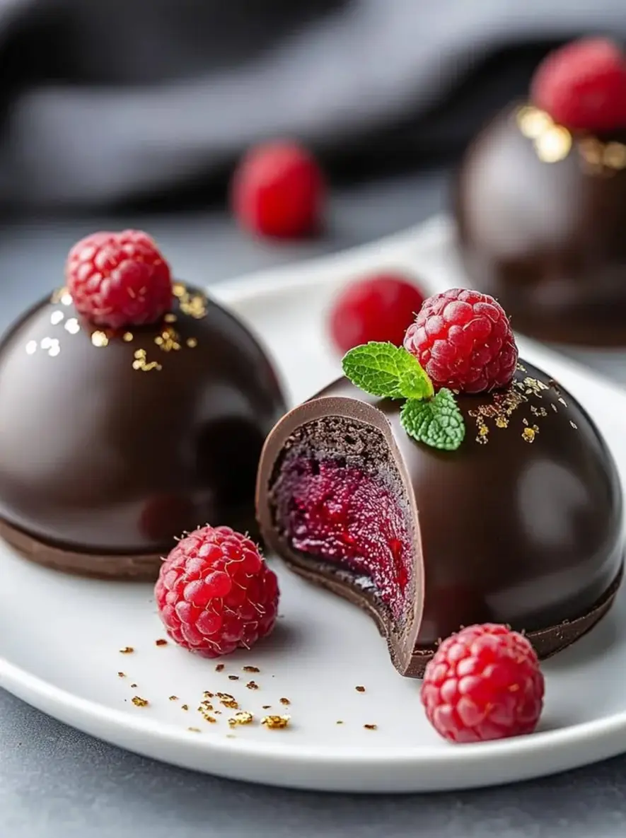 Velvet Dark Chocolate Raspberry Mirror Glazed Domes