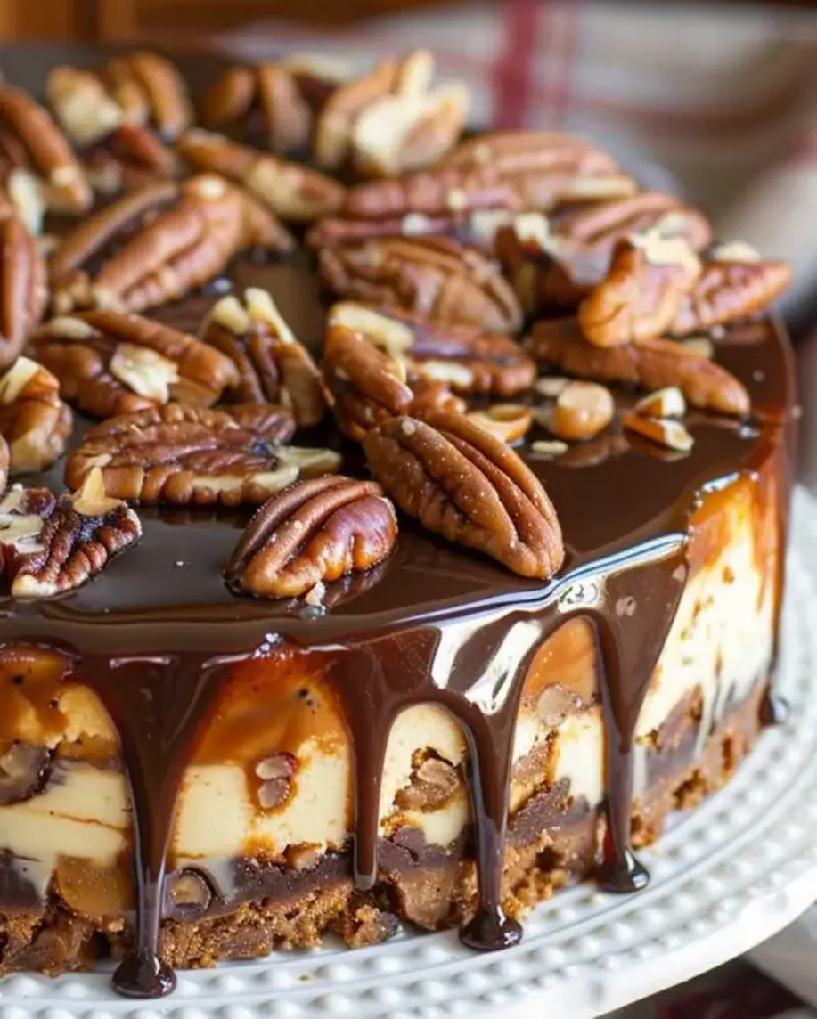 This Turtle Cheesecake is everything you need for a deliciously sweet treat creamy rich and topped with gooey caramel and crunchy pecans