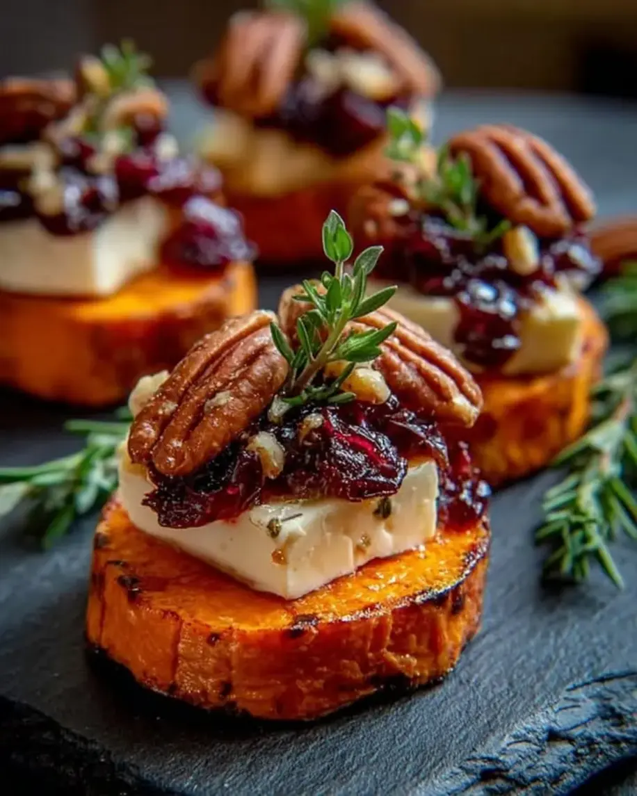 Sweet Potato Rounds with Brie Cranberry Pecans