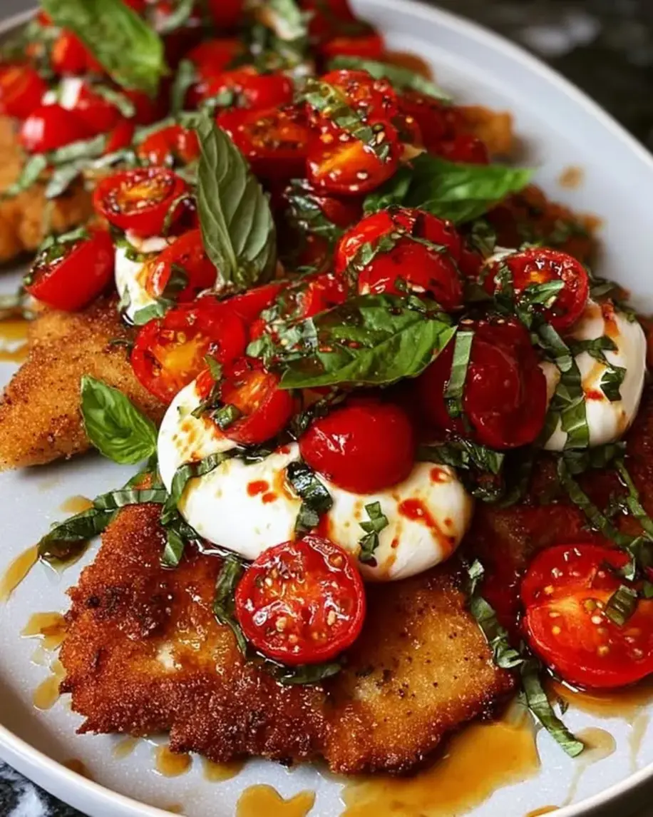 Italian Basil Chicken Cutlets with Tomato and Burrata Topping