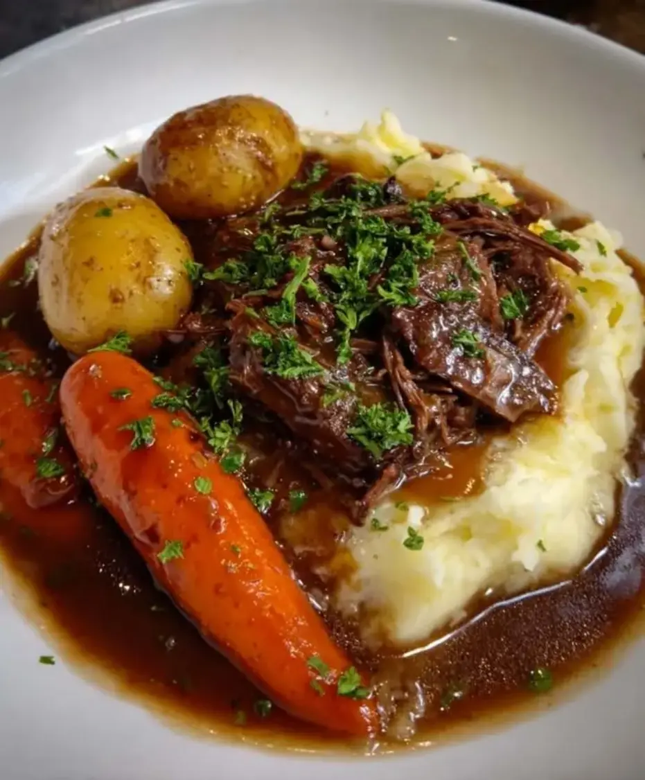 Slow Braised Pot Roast Over Buttery Mash