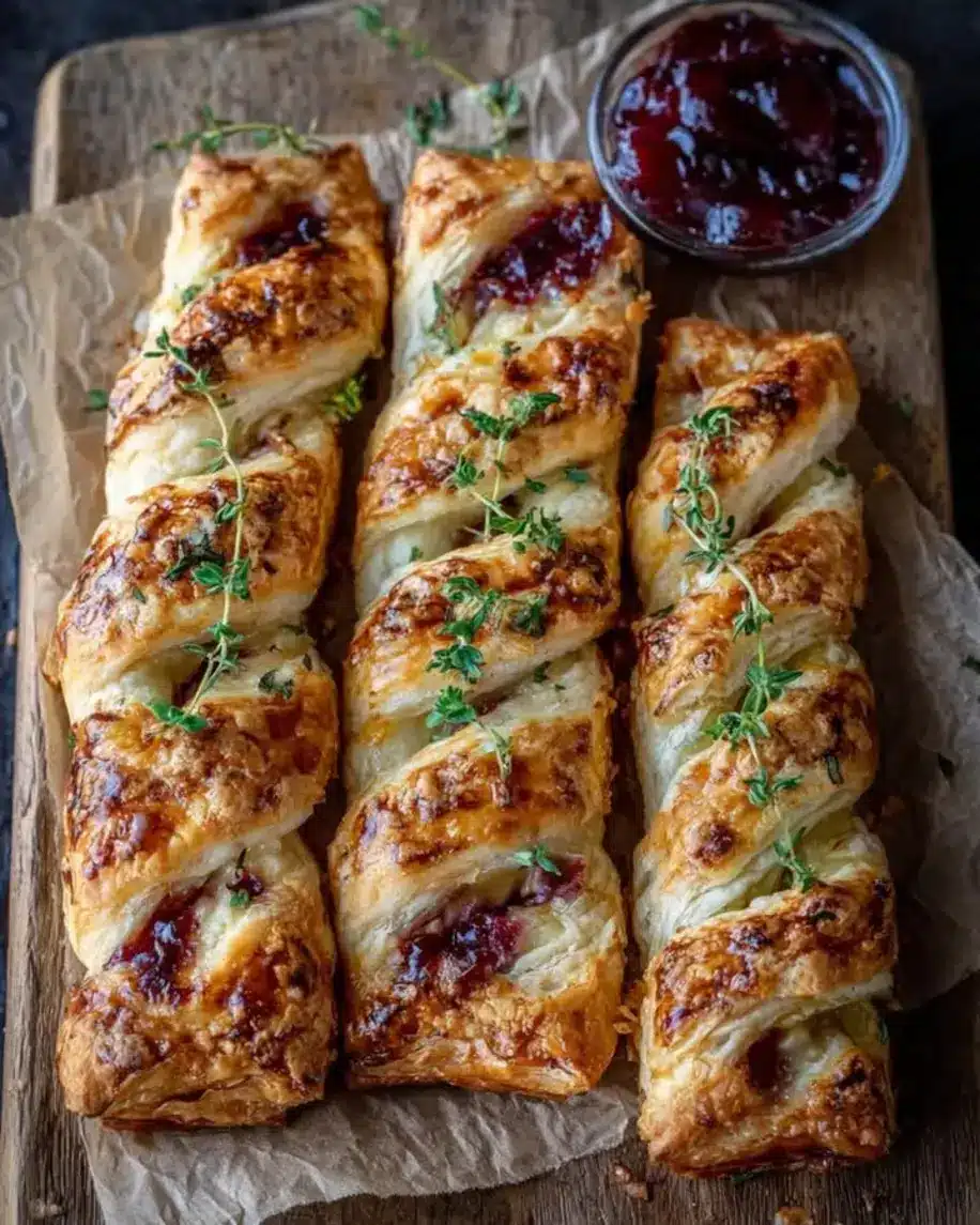 Cranberry Brie Thyme Puff Pastry Twists