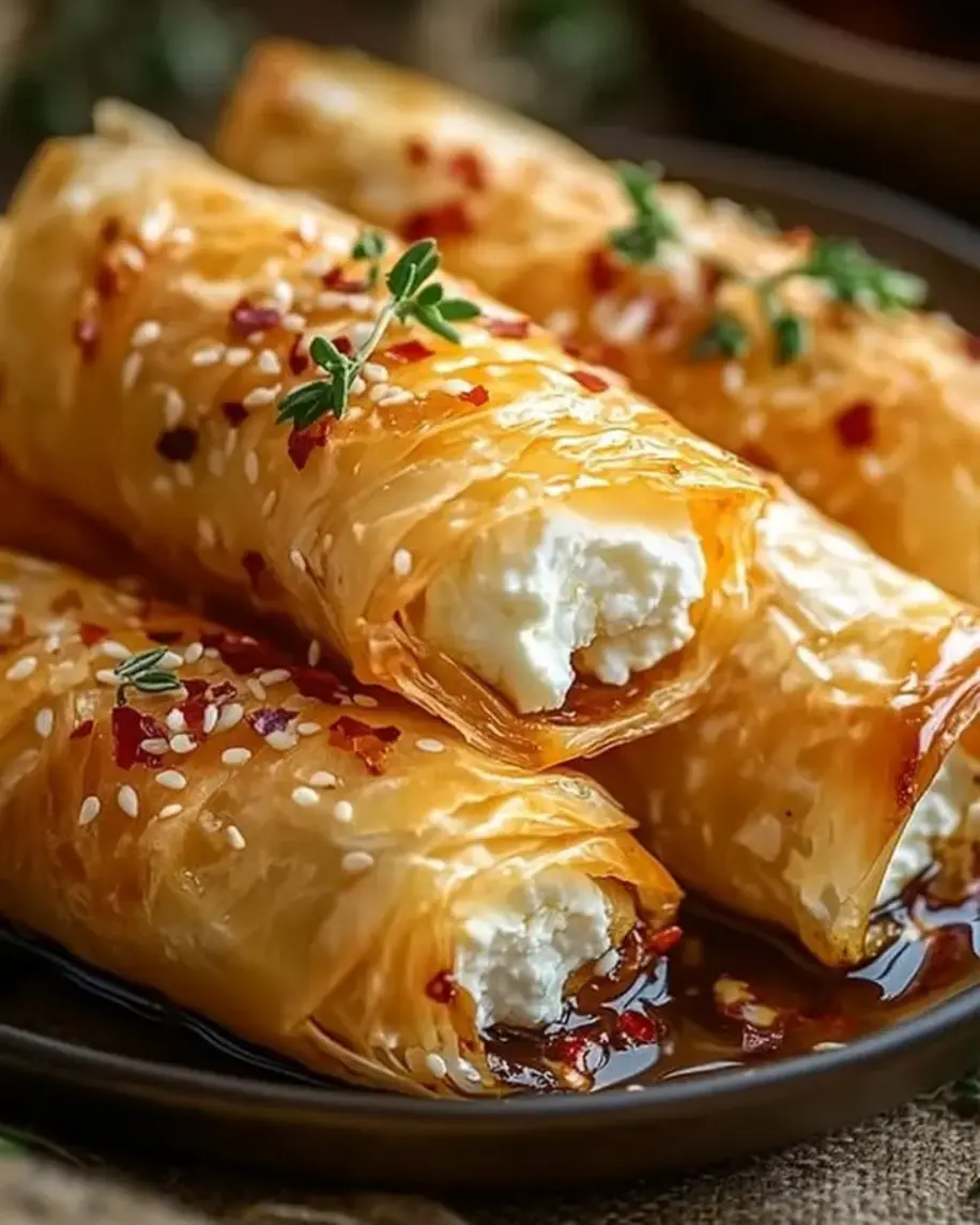 Oven Fried Feta Rolls with Chili Honey