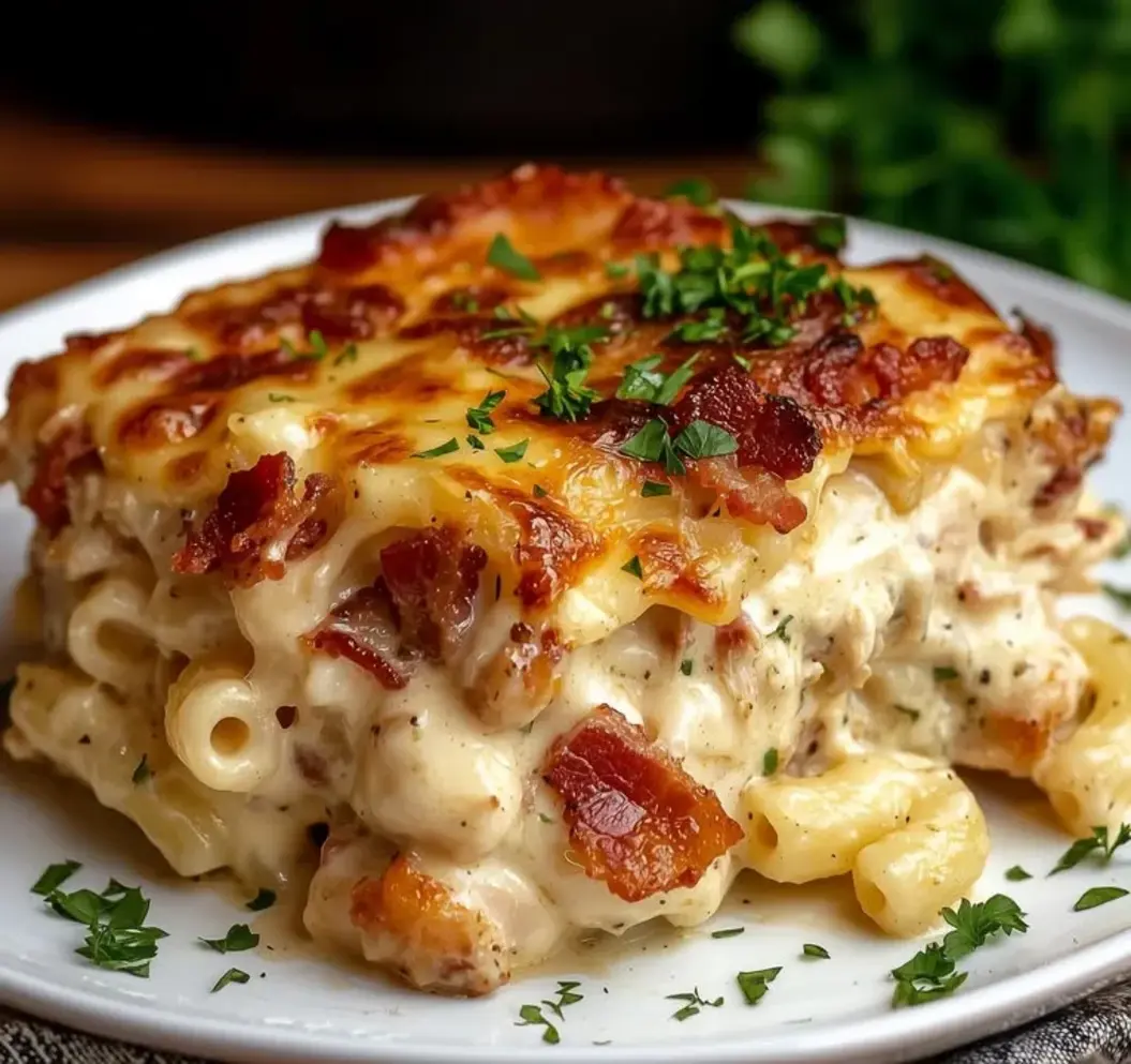 Creamy Chicken Carbonara Bake with Macaroni