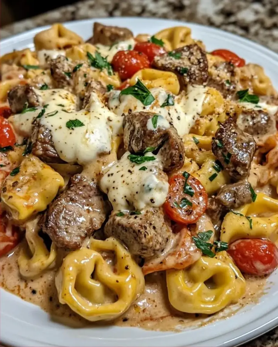 Creamy Cheesy Steak Bites Roasted Tomato Tortellini