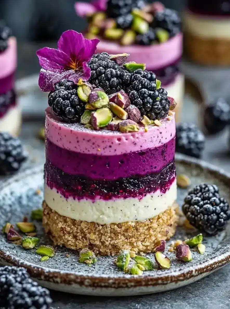 Pistachio Blackberry Cheesecake Towers
