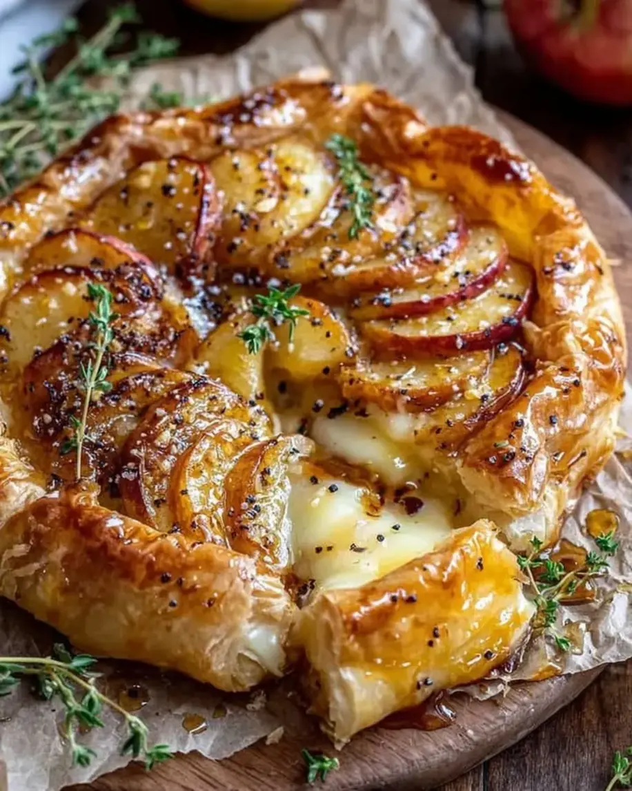 Golden Baked Brie with Caramelized Apples and Thyme