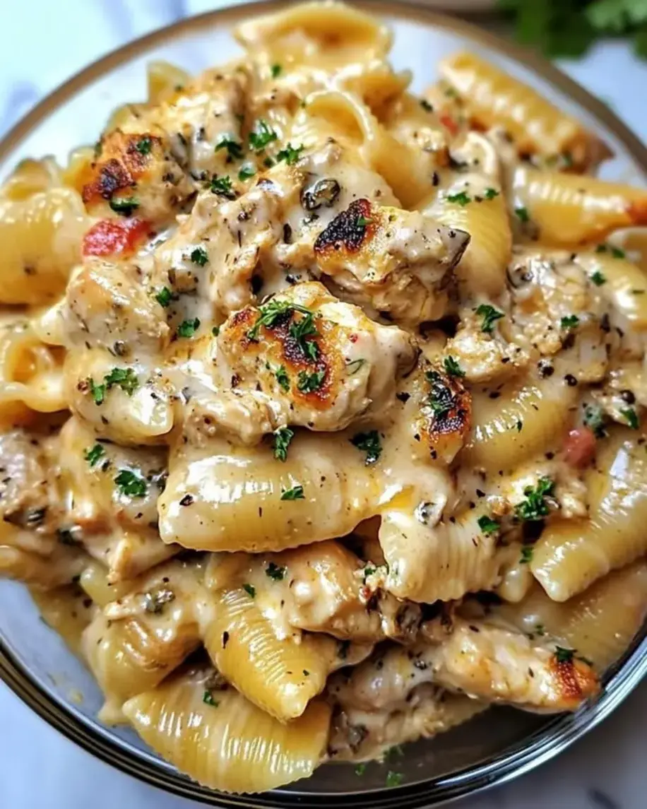 Creamy Cheesy Chicken Garlic Herb Shells
