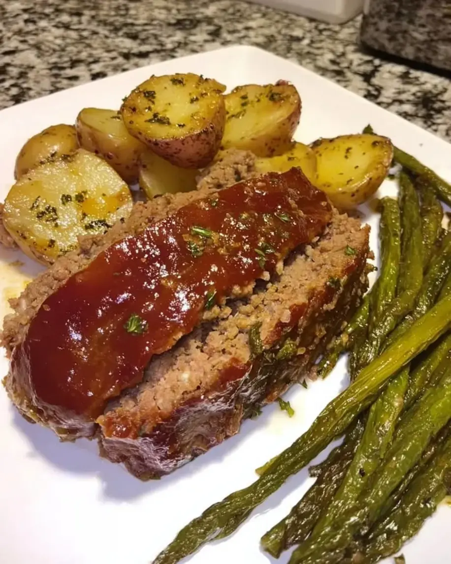 Herb Glazed meatloaf with Roasted Vegetables