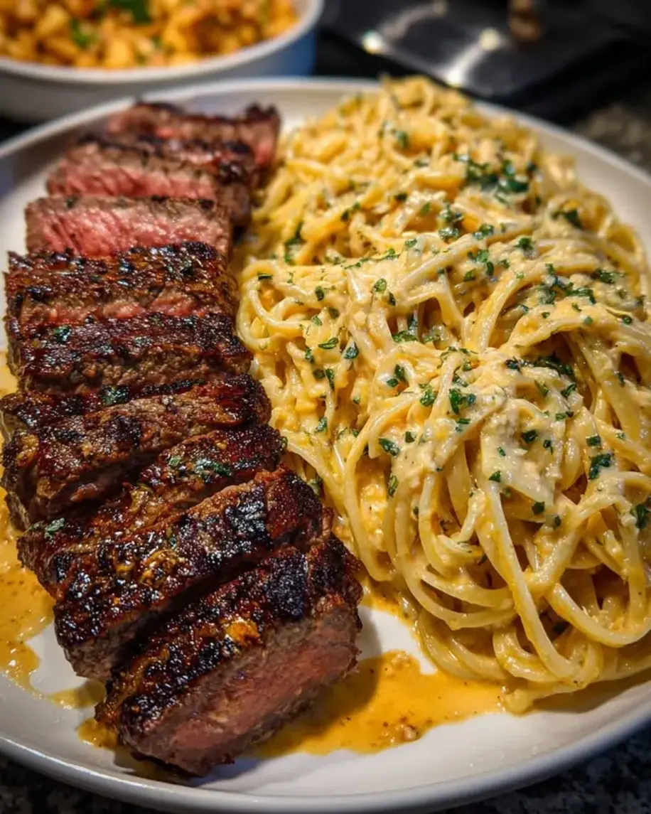 Cheesy Cajun Steak Linguine in Spicy Garlic Butter Cream