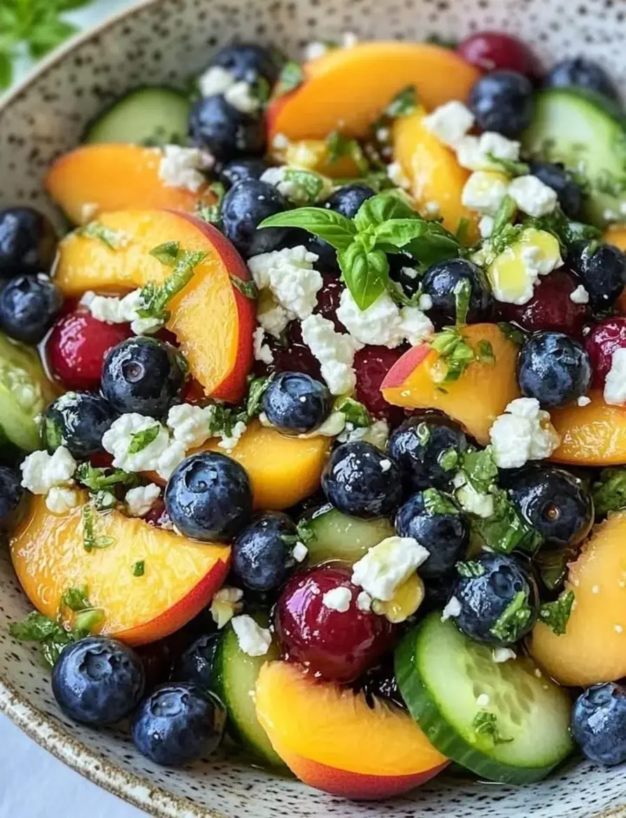 Blueberry Peach and Feta Summer Salad with Honey Lemon Vinaigrette