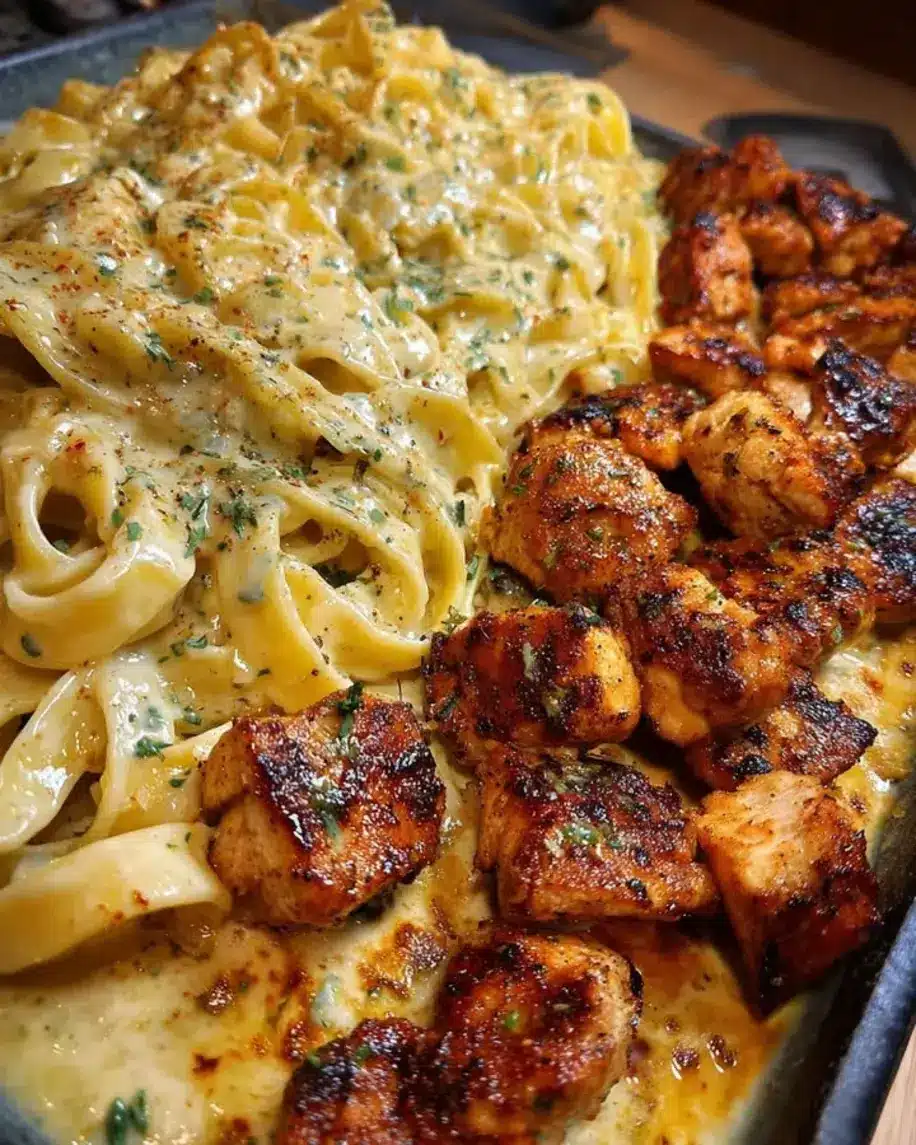 Garlic Parmesan Chicken Fettuccine in Velvety Mozzarella Alfredo Cream