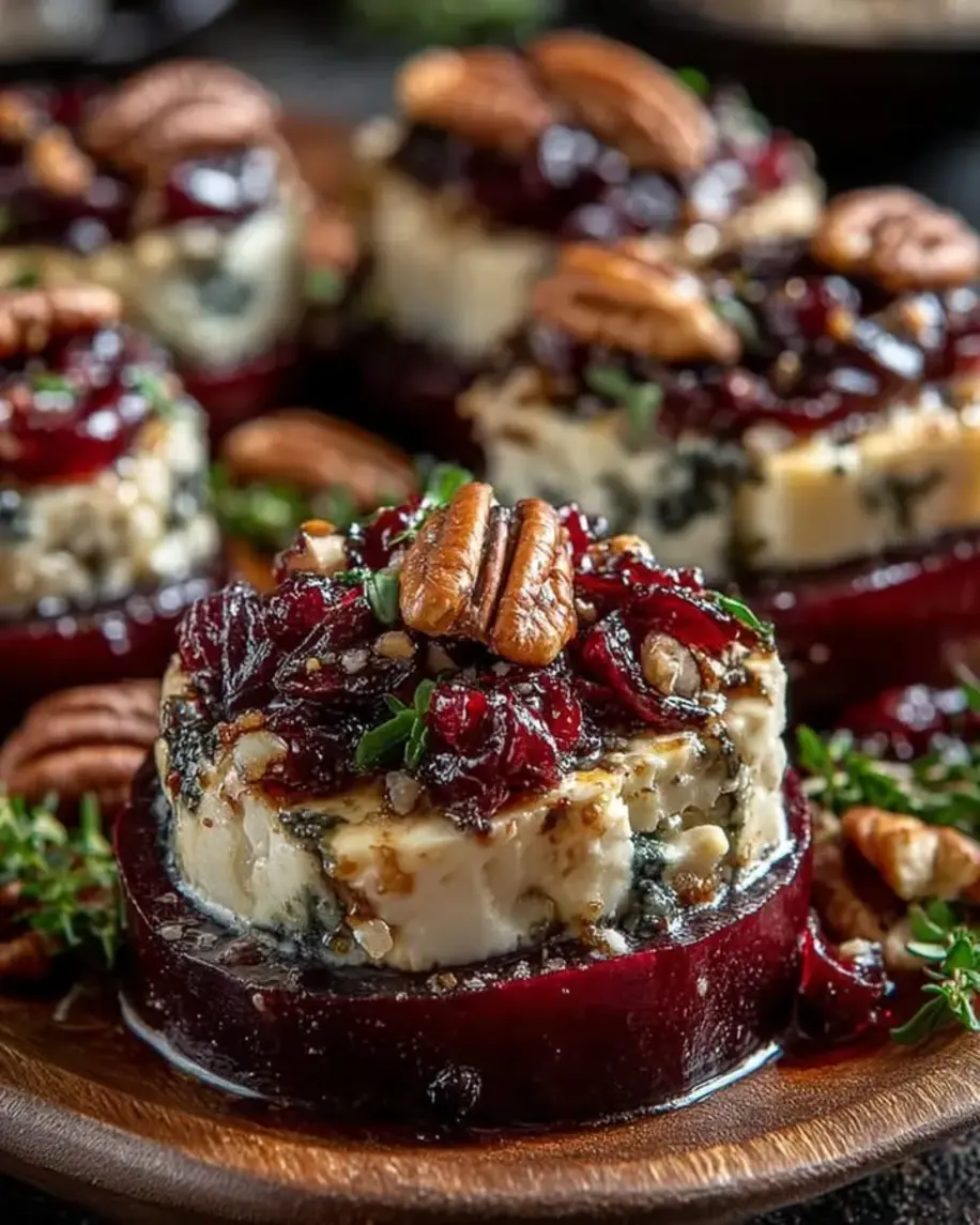 Roasted Beet Rounds with Brie Cranberry Pecans