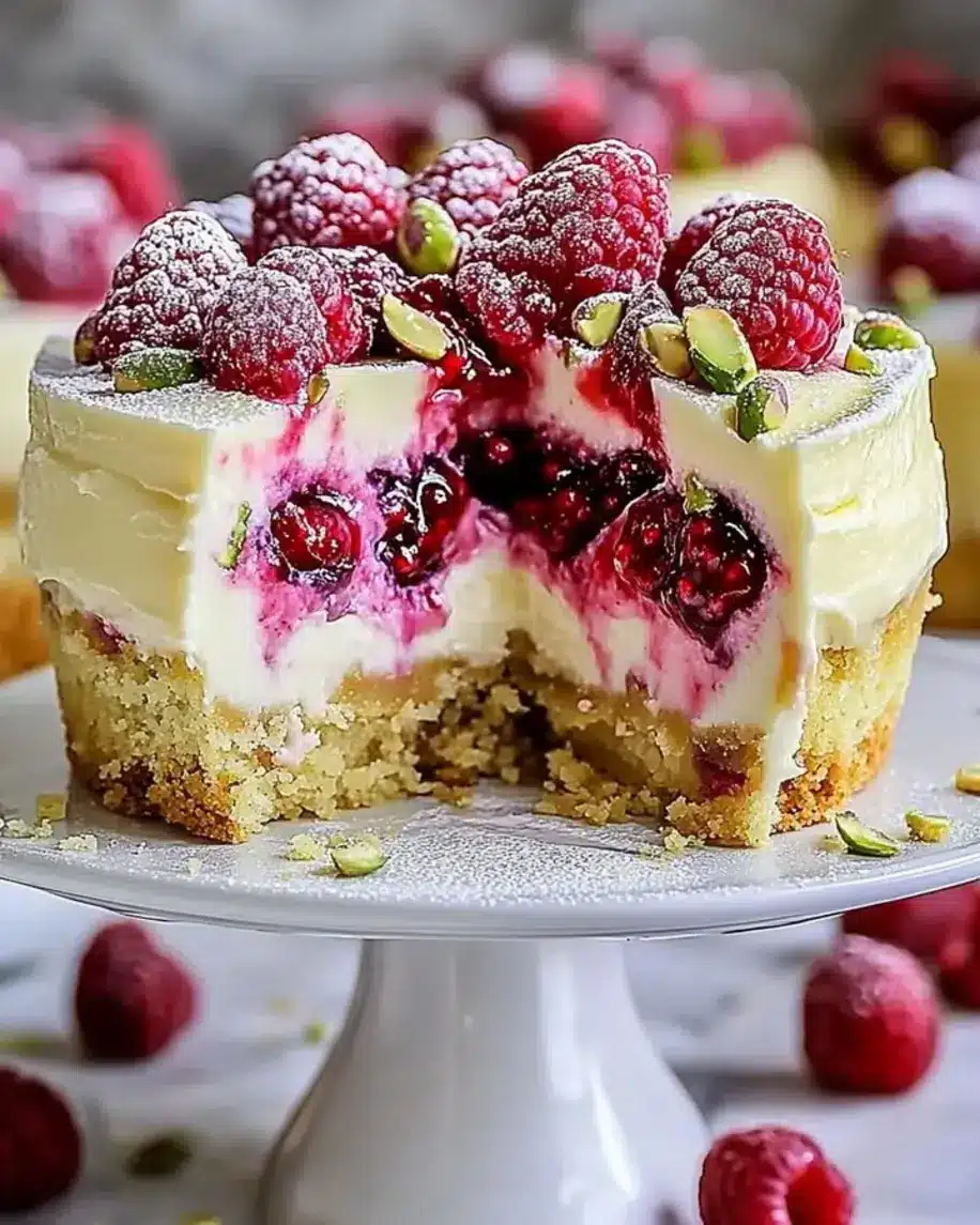 Fluffy Raspberry Pistachio Cheesecake