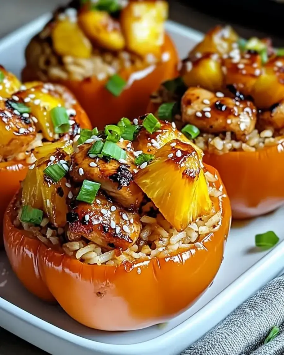 Teriyaki Pineapple Chicken Rice Stuffed Peppers