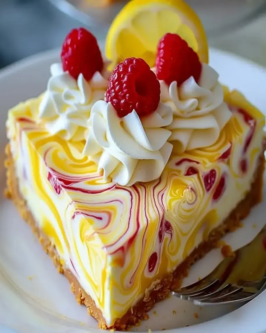 Luscious Lemon Raspberry Swirl Cheesecake