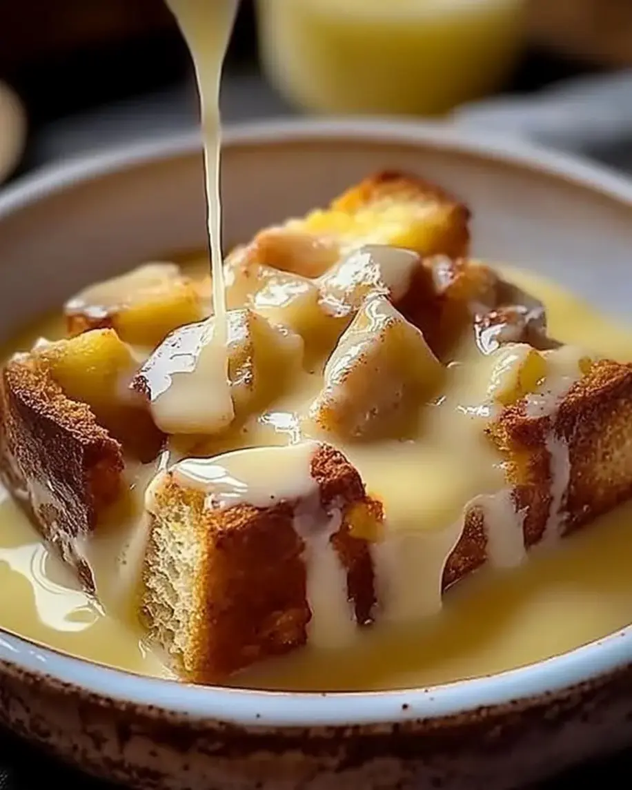 Grandmas Old Fashioned Bread Pudding with Vanilla Sauce