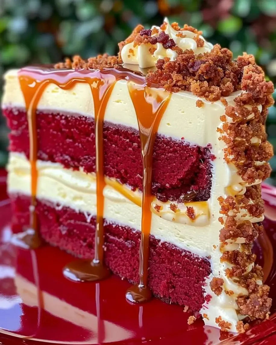 Red Velvet Cheesecake with Caramel Drizzle