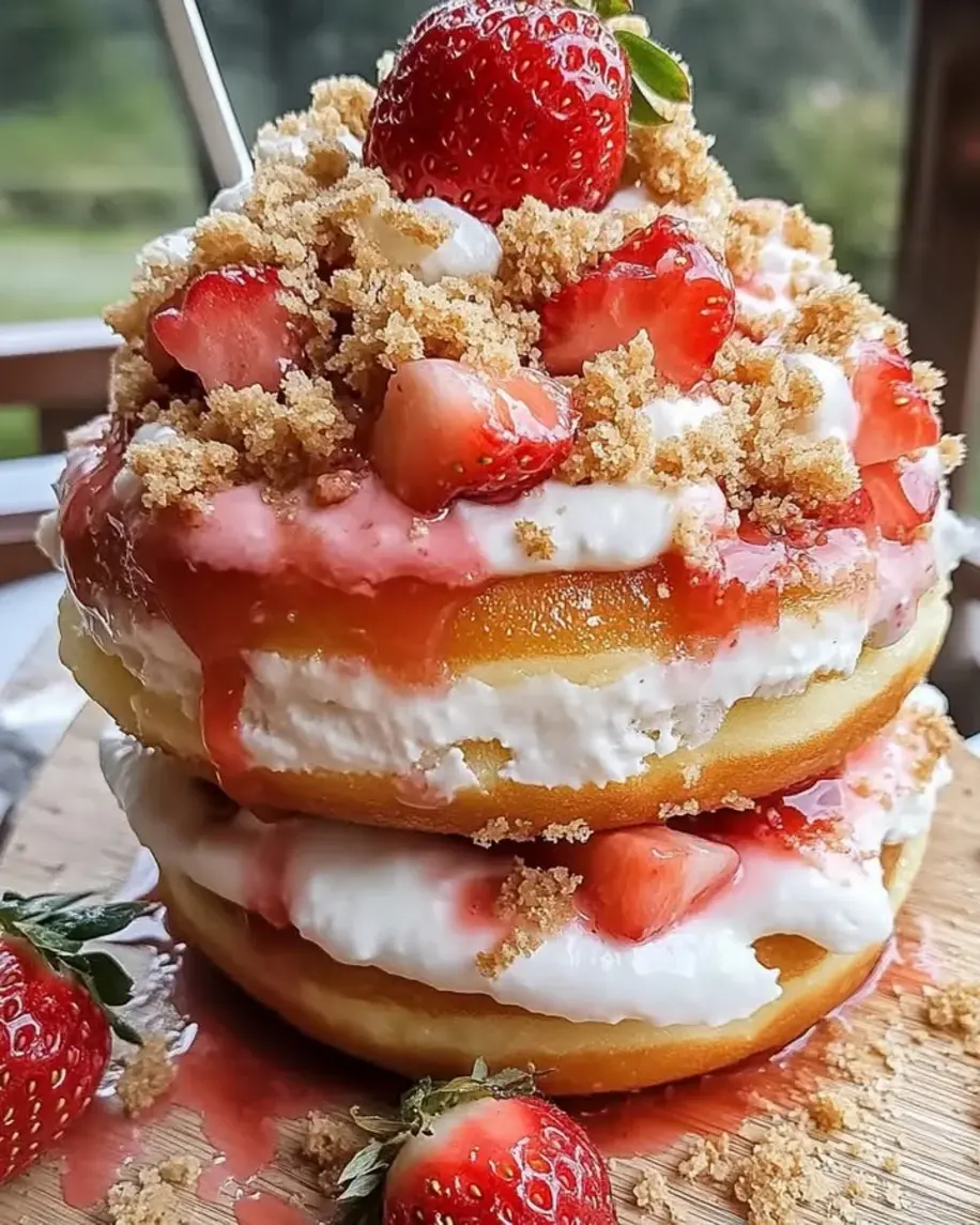 Double Stacked Loaded Strawberry Shortcake Cheesecake Donut Recipe