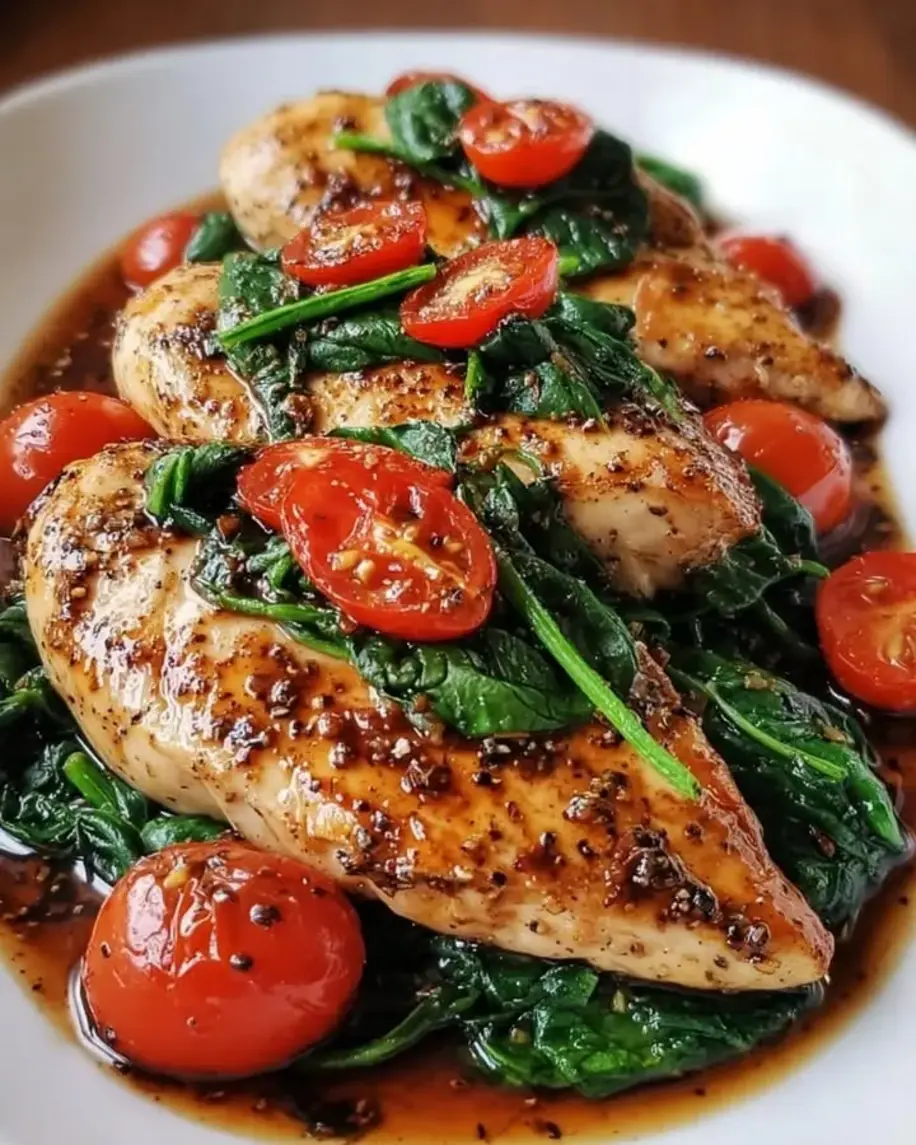 Balsamic Chicken Breast with Spinach and Tomatoes