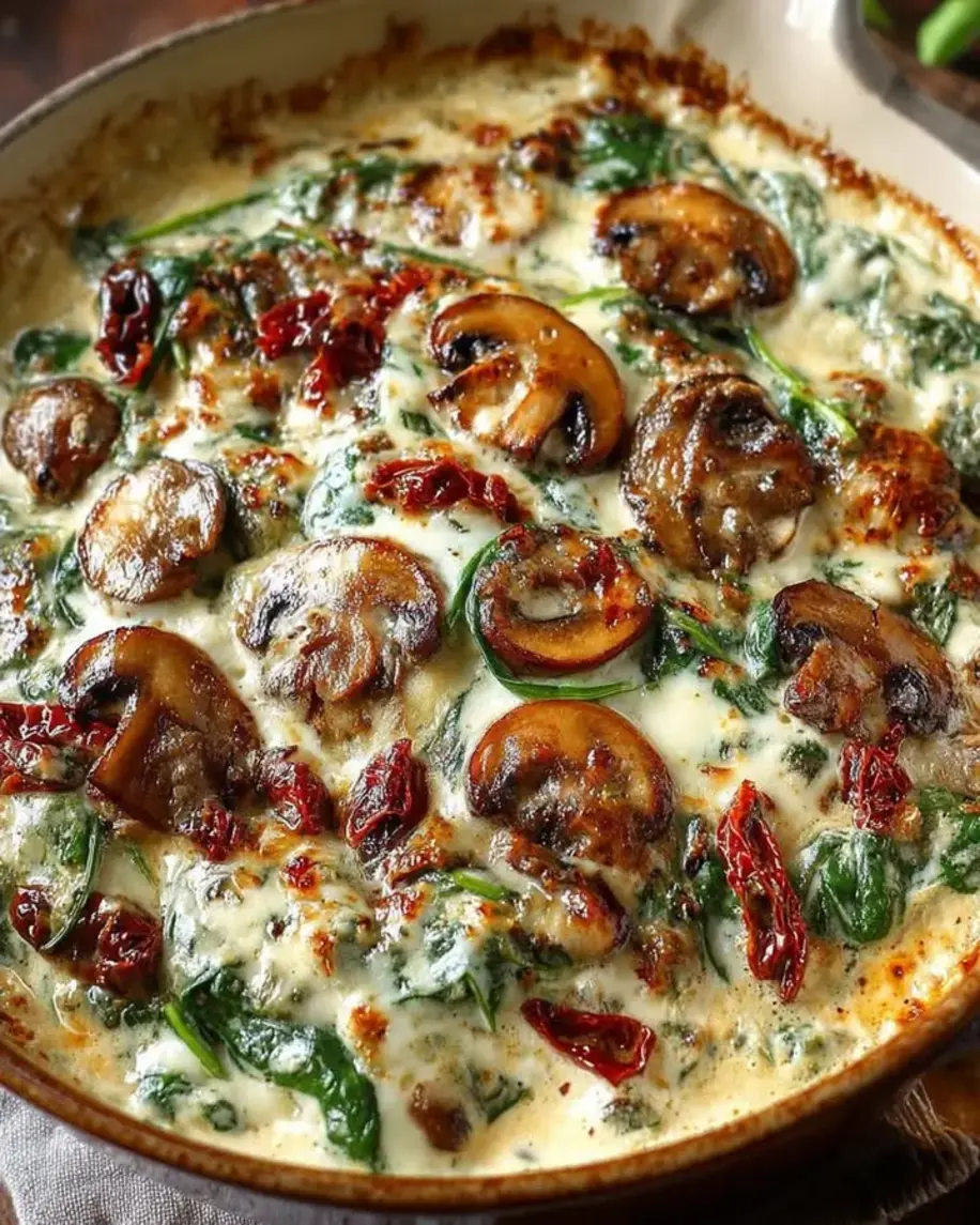 Creamy Baked Mushrooms with Spinach and Chicken