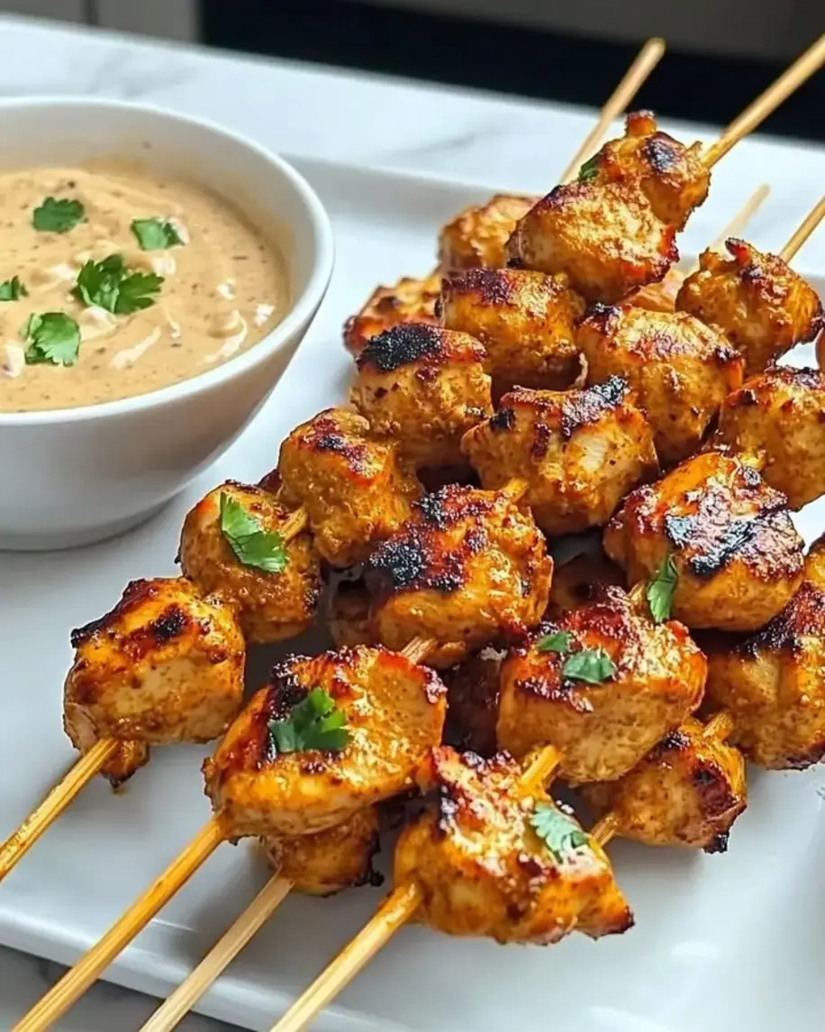 Grilled Thai Curry Chicken Skewers with Luscious Coconut Peanut Sauce