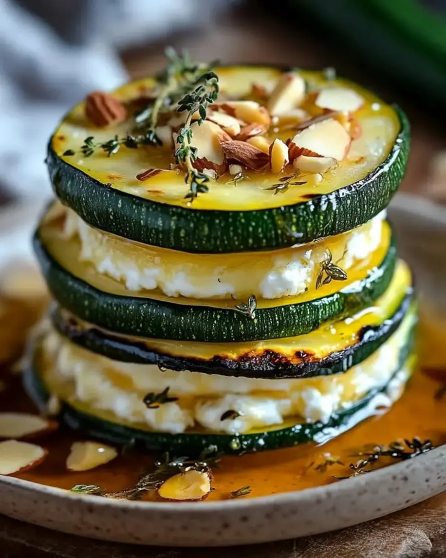 Zucchini Goat Cheese Rounds with Almond Thyme Honey Drizzle