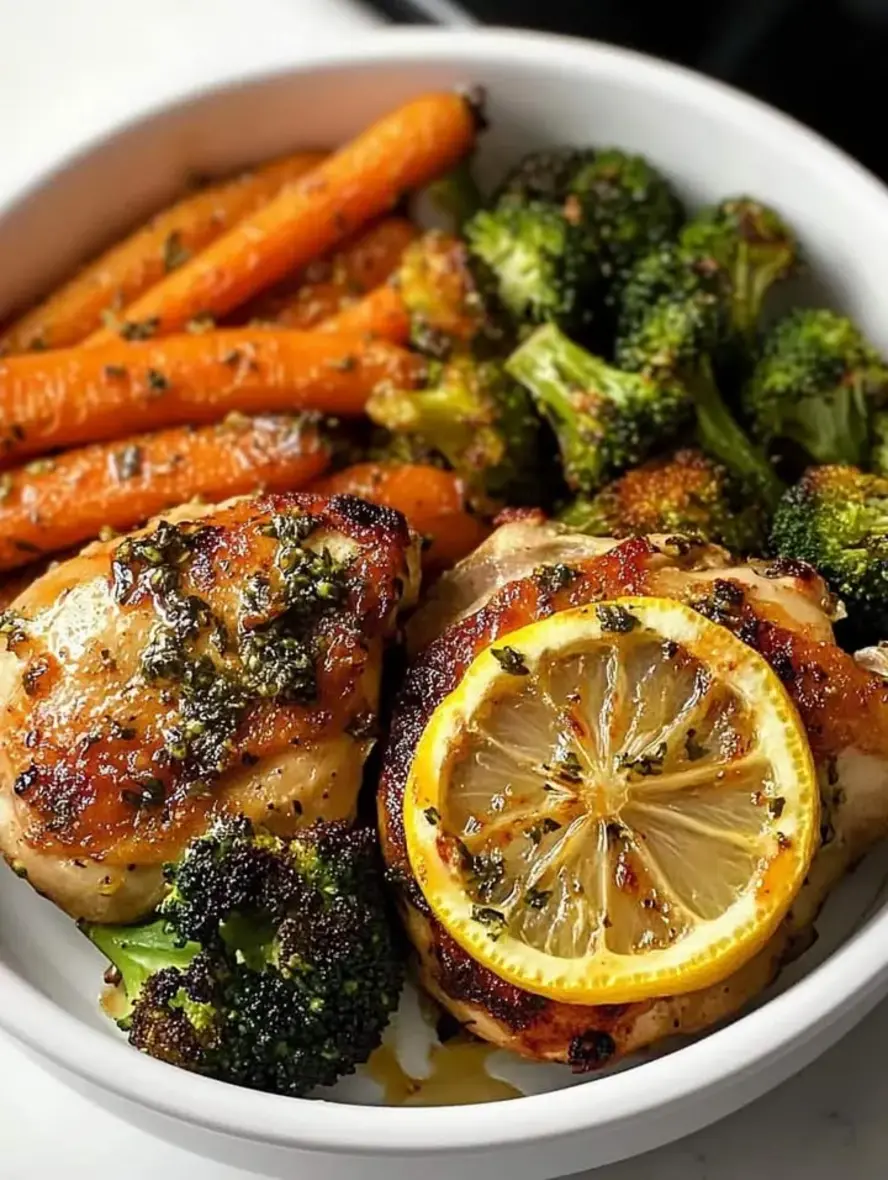 Lemon Herb Chicken with Roasted Carrots Parmesan Broccoli