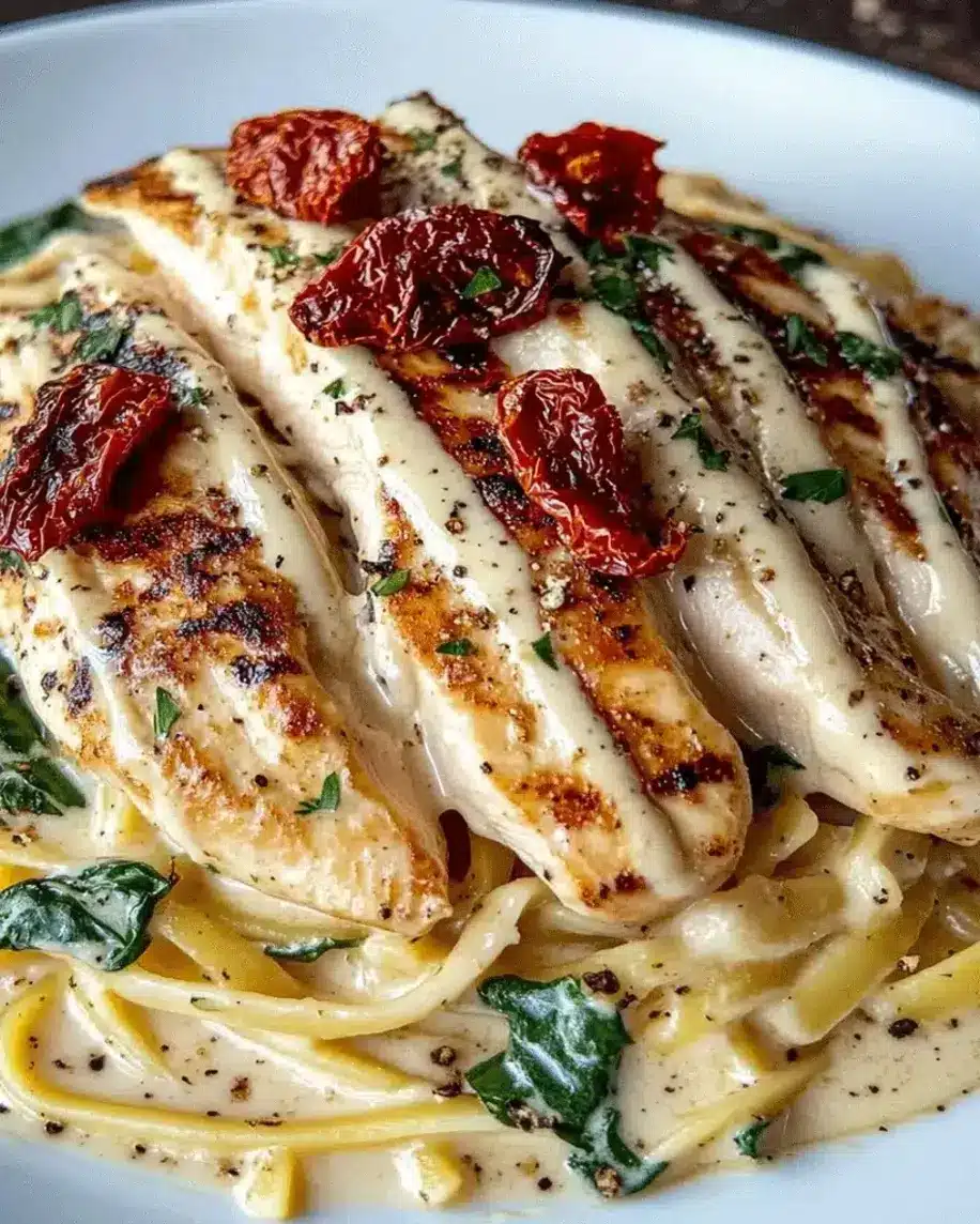 Creamy Chicken Fettuccine Alfredo with Sun Dried Tomatoes