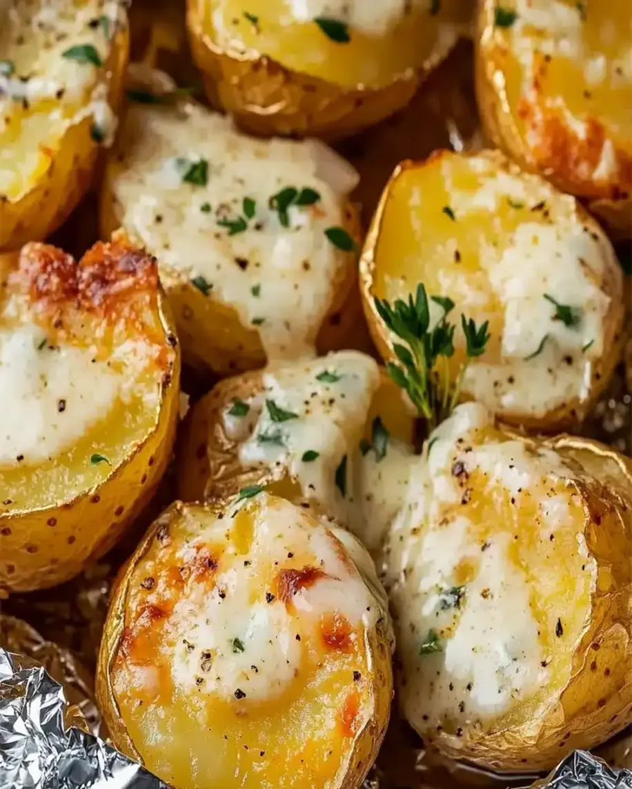 Baked Potatoes in Foil with Parmesan Ranch Sauce So Easy Delicious