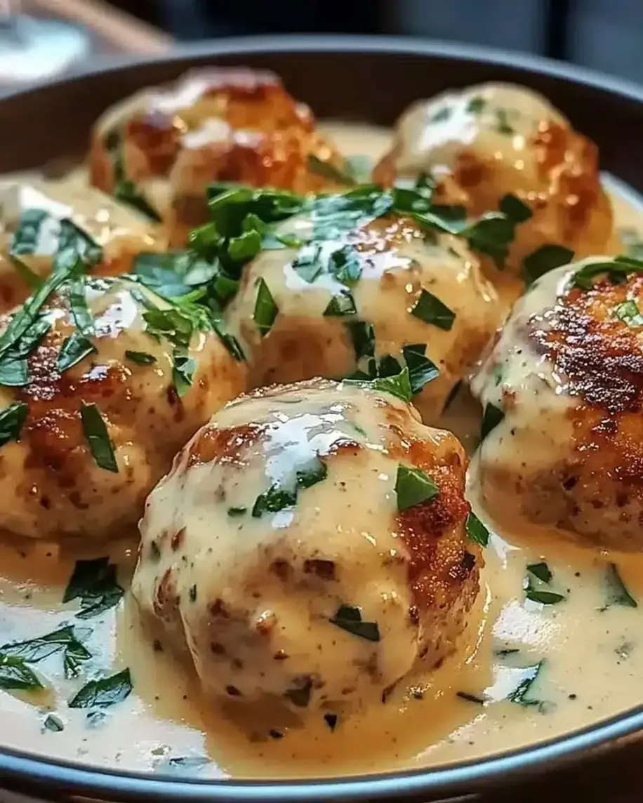 Easy Chicken Ricotta Meatballs with Spinach Alfredo Sauce