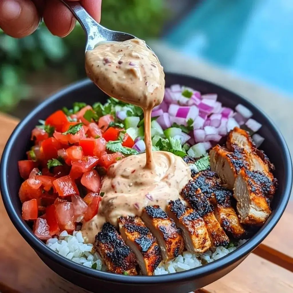 Burrito Bowls with Pico de Gallo Chipotle Aioli