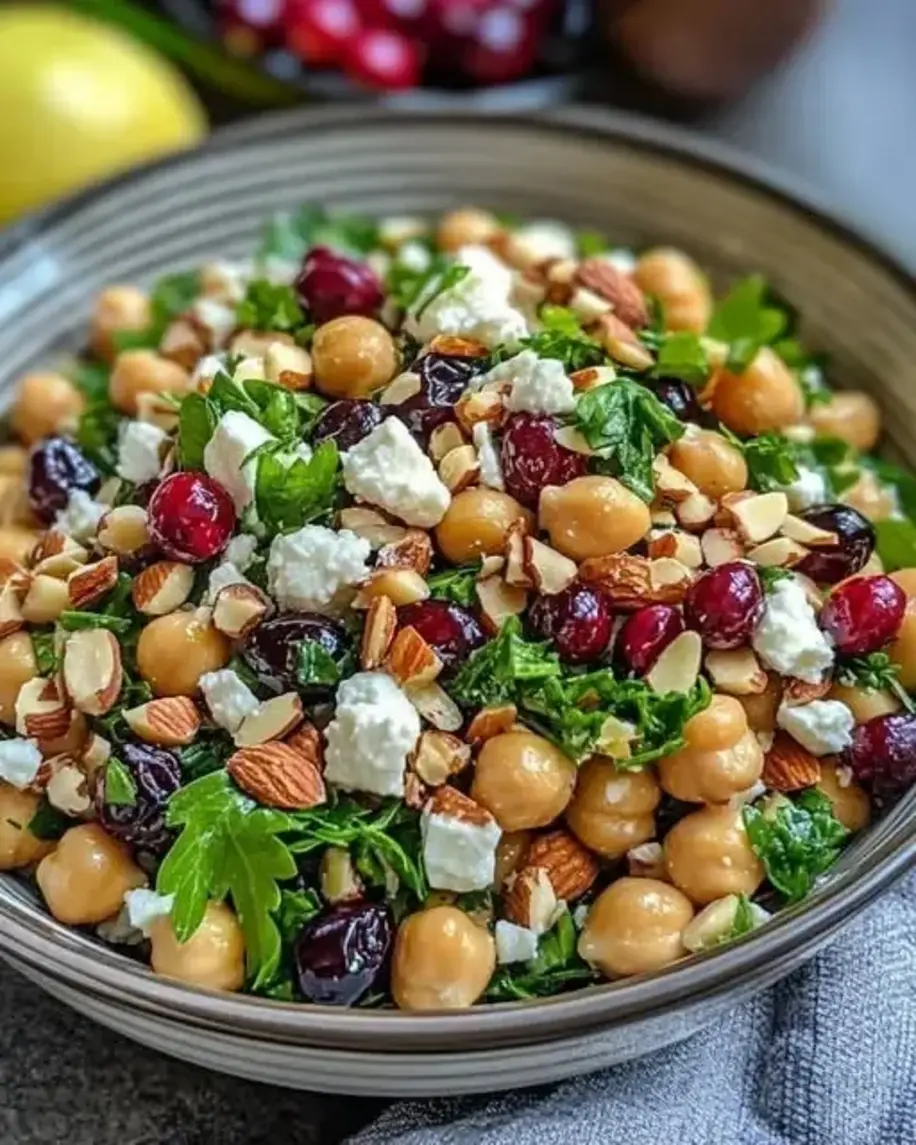 Feta and Cranberry Chickpeas with Lemon Vinaigrette
