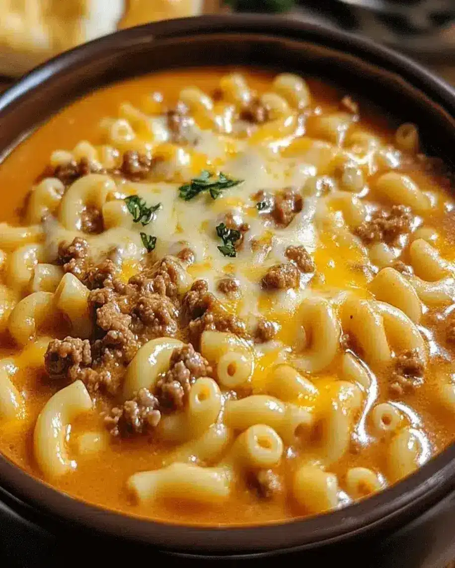Irresistible One Pot Macaroni Cheeseburger Soup Cozy Comfort in a Bowl