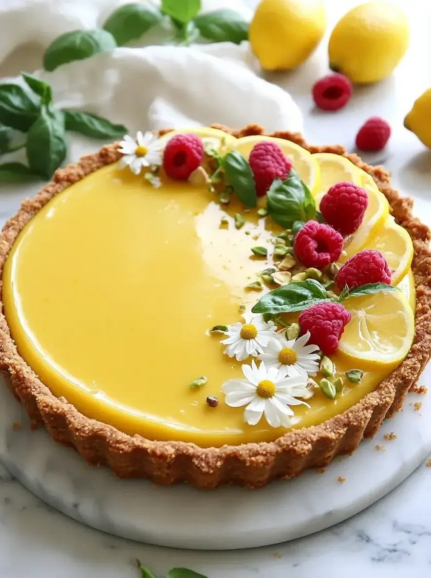 No Bake Lemon Tart with Raspberries Basil