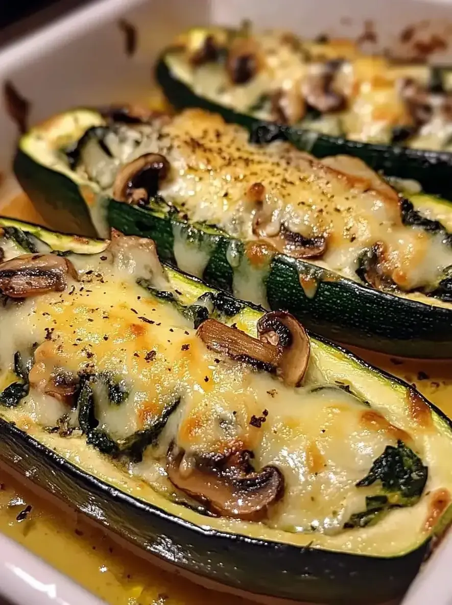 Spinach Mushroom and Ricotta Stuffed Zucchini