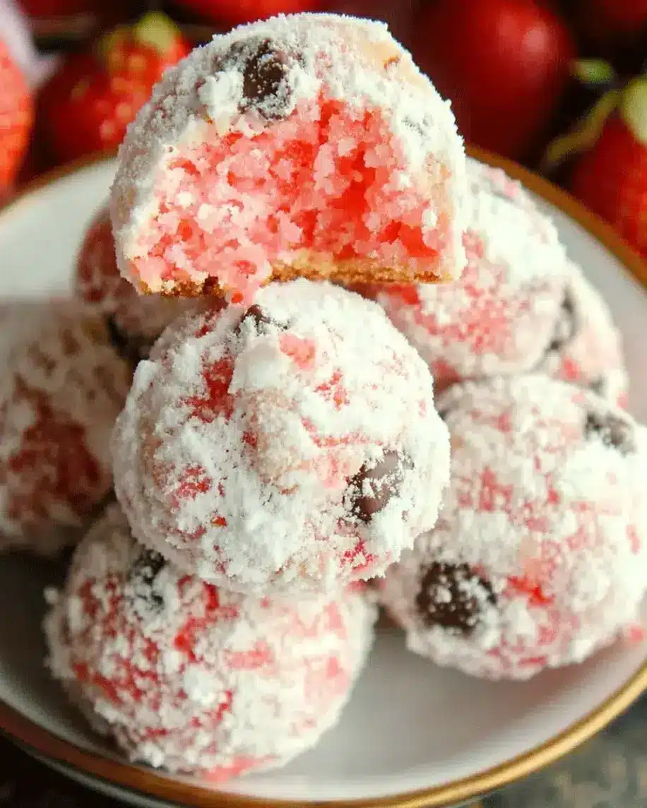 Strawberry Chocolate Chip Snowball Cookies A Melt in Your Mouth Treat