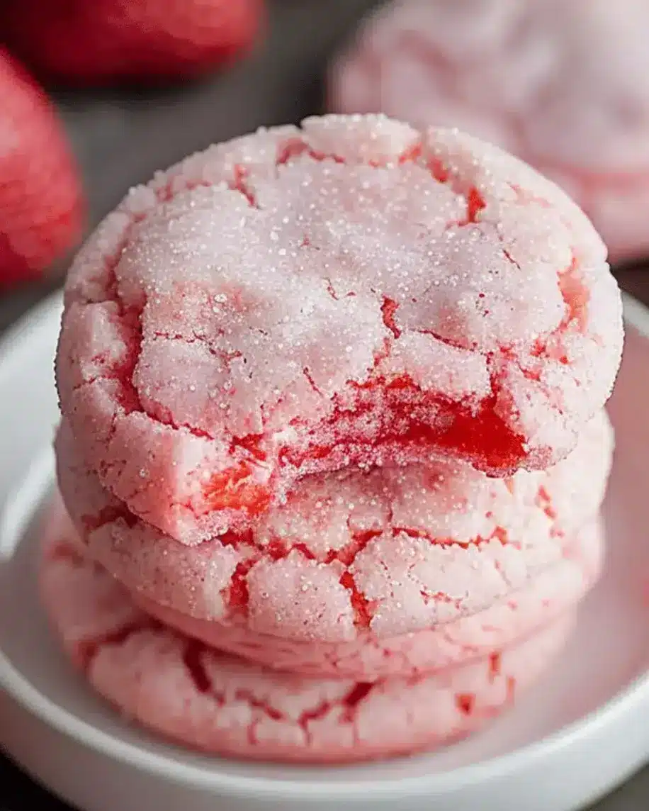 Strawberry Sugar Crinkle Cookies Soft Sweet Irresistible
