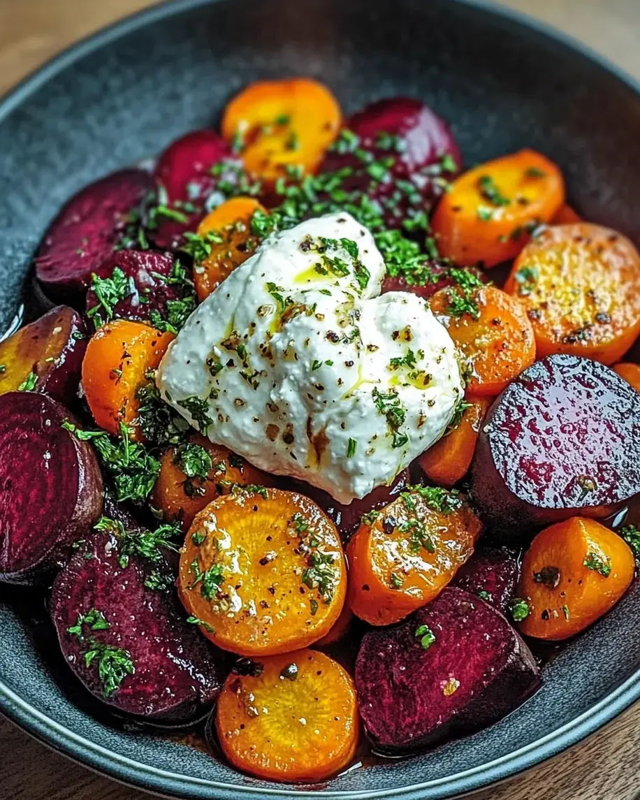 Vibrant Roasted Beets Carrots with Creamy Burrata Salad