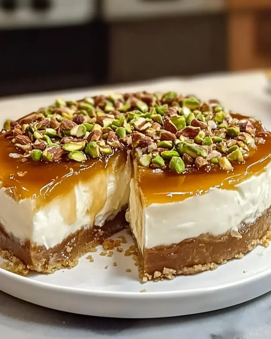 Honey Pistachio Baklava Cheesecake