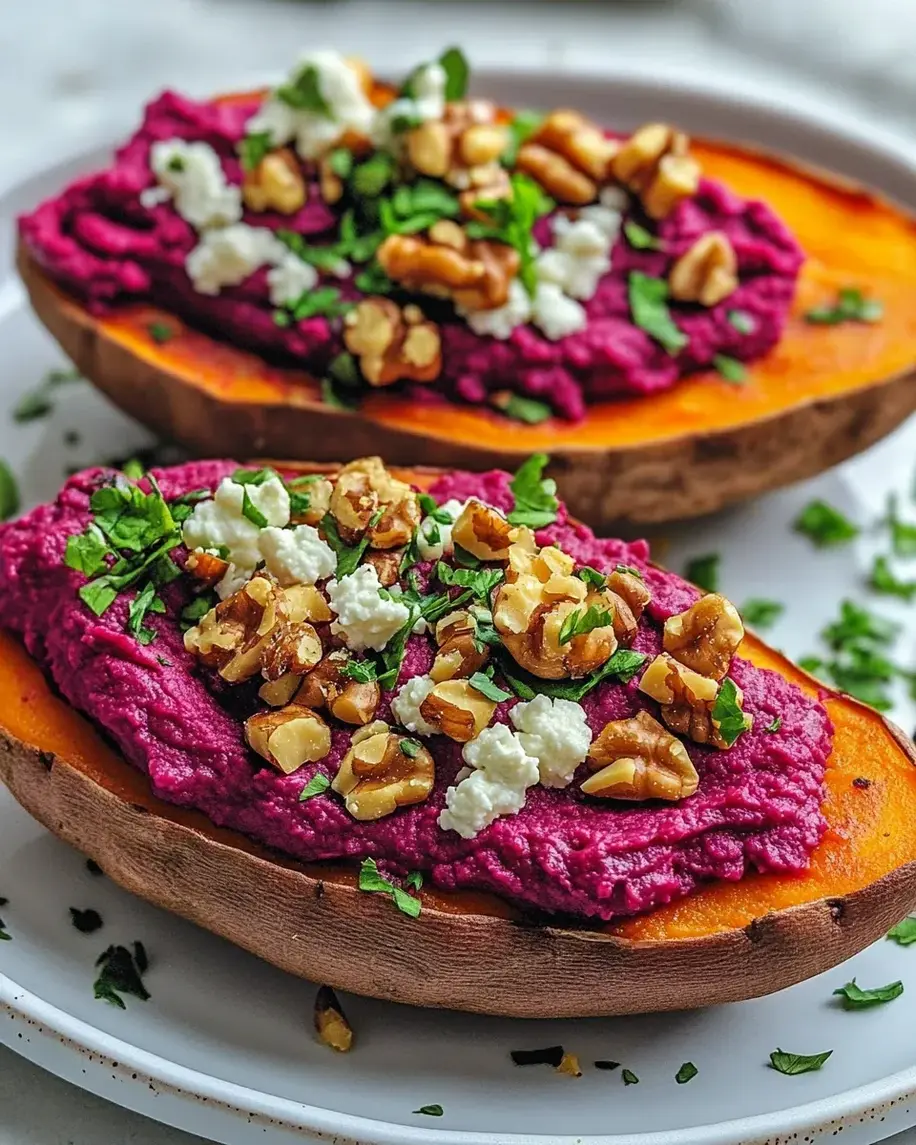 Stuffed Sweet Potato with Beet Hummus Goat Cheese Toasted Walnuts