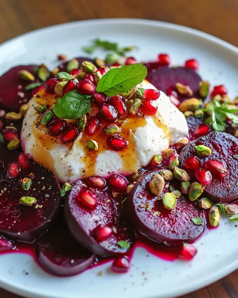 Burrata Beet Salad with Pomegranate Glaze and Pistachios