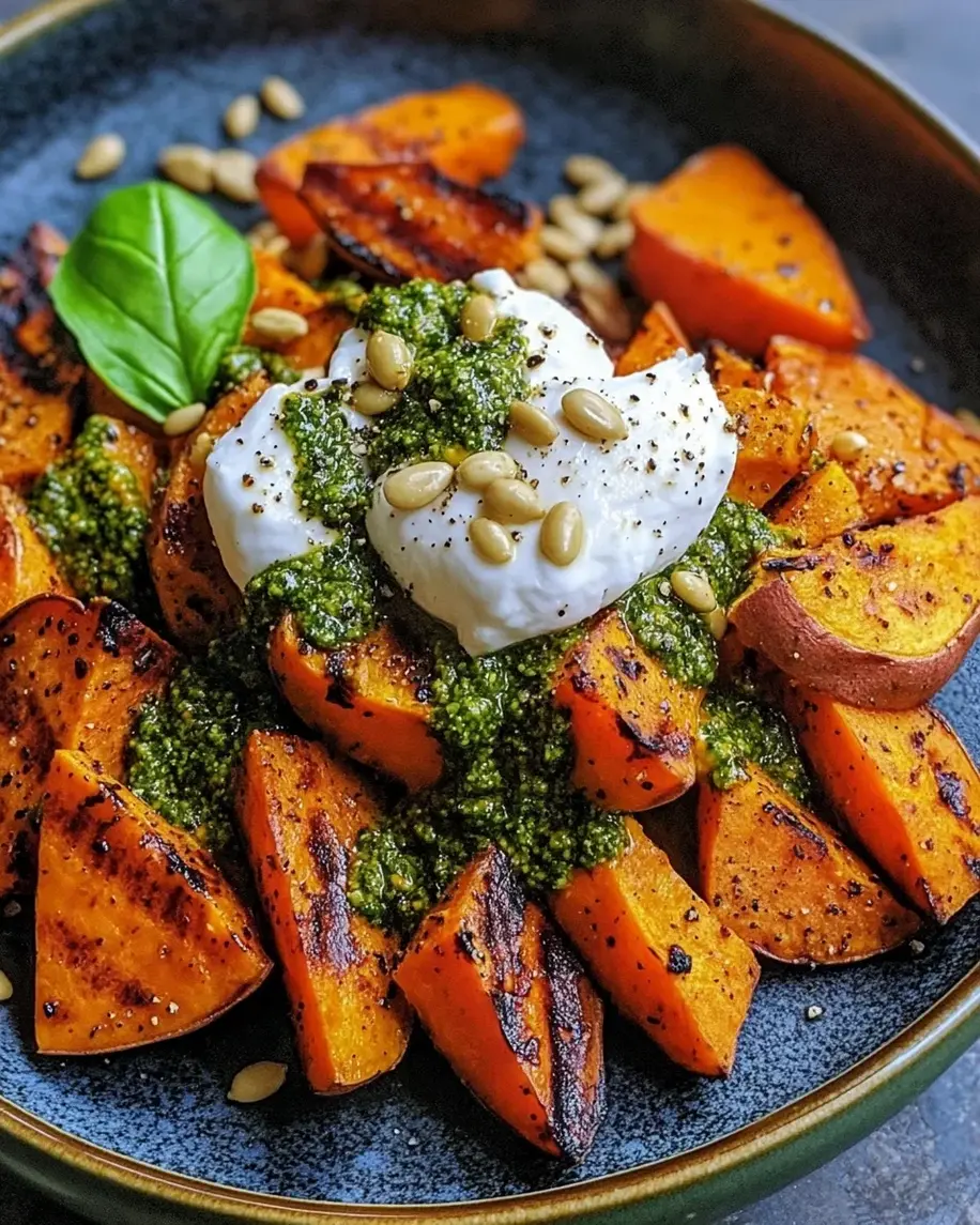 Grilled Sweet Potato and Burrata Salad with Pumpkin Seed Pesto