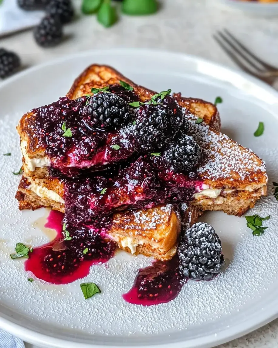 Cream Cheese Stuffed French Toast with Blackberry Compote